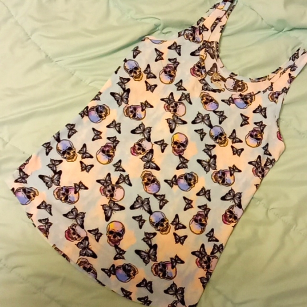 blue skull and butterfly tank top